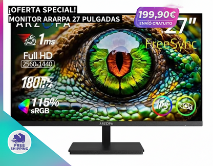 Monitor Gaming ARZOPA M1RC 27” 2K QHD 180Hz – Fluidez, precisión y colores reales