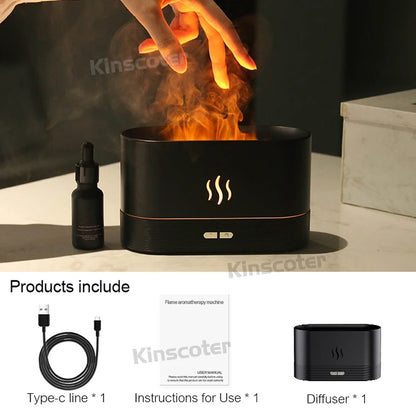 KINSCOTER Difusor de Aroma con Efecto Llama 🔥 | Humidificador Ultrasónico y Luz LED Ambiental