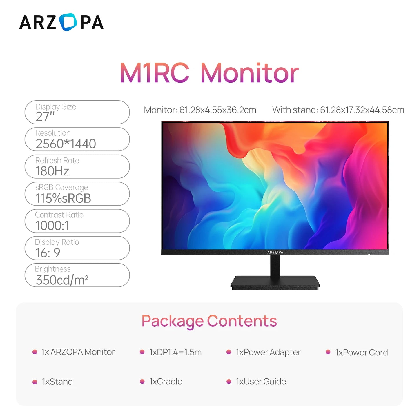 Monitor Gaming ARZOPA M1RC 27” 2K QHD 180Hz – Fluidez, precisión y colores reales