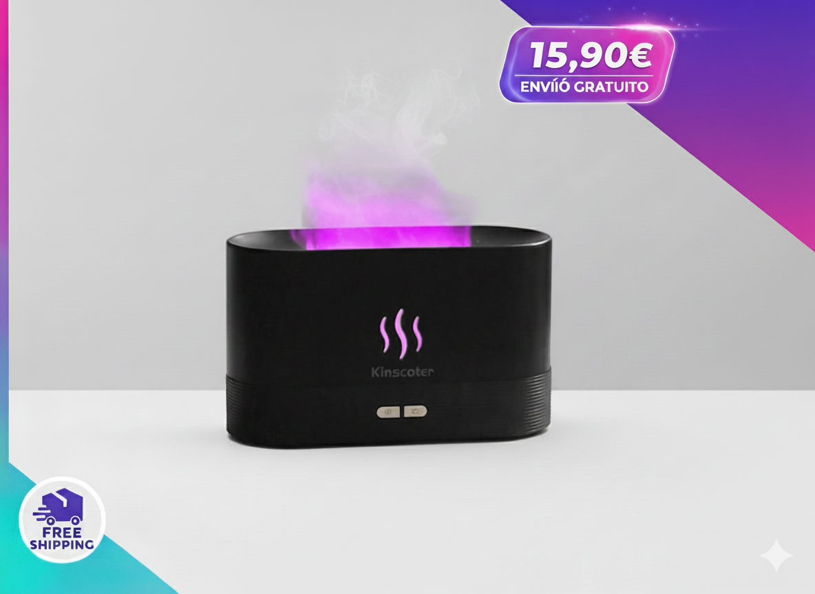 KINSCOTER Difusor de Aroma con Efecto Llama 🔥 | Humidificador Ultrasónico y Luz LED Ambiental